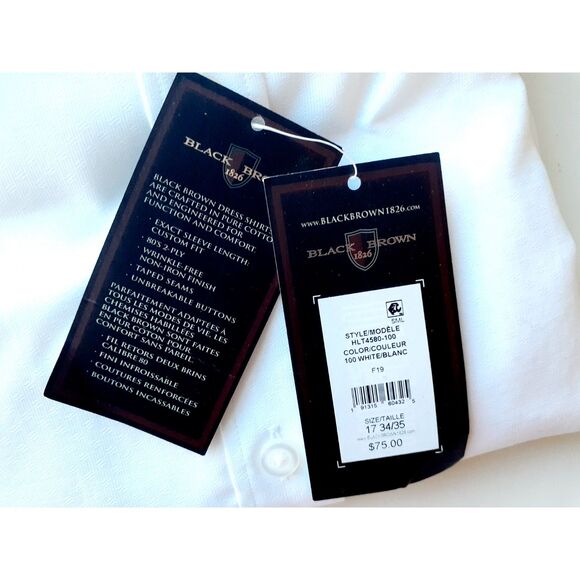 Black Brown 1826 Slim Fit Non Iron 100% Cotton White Shirt NWT Size 17 34/35 - Picture 6 of 9